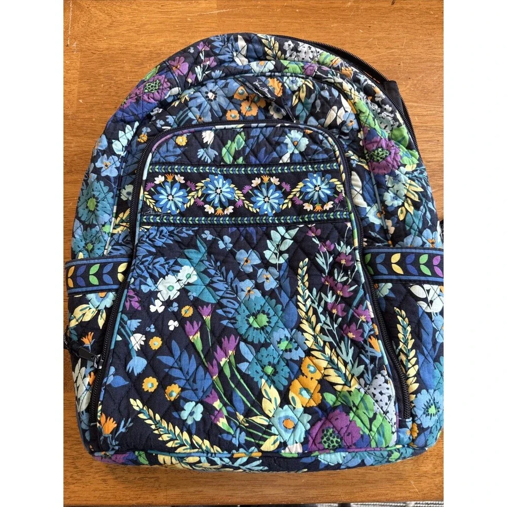 VERA BRADLEY Midnight Blues Backpack Book Bag Computer Floral Black Blue